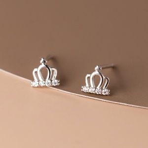 Sterling Silver Crown Stud Earrings Princess Crown Rhinestone Stud Earrings